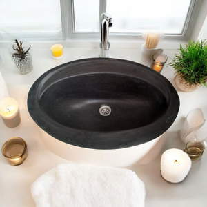 Black Oval Bespoke Drop In Bathroom Sink 61 x 47 x 18cm Seedleme