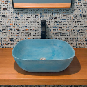 Blue Bespoke Concrete Aquadite Bathroom Sink 50 x 40.5 x 14.5cm