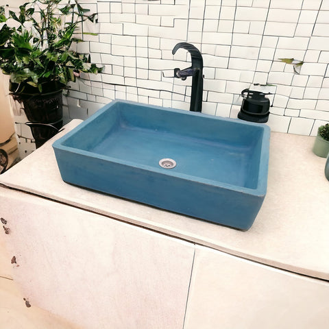 Image of Blue Cement Basin Concrete Sink, Kitchen or Bathroom 605 x 410 x 130mm Seedleme