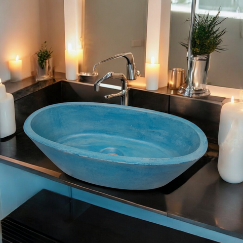 Image of Calypso Blue Bespoke Concrete Basin 56 x 29.5 x 15cm Seedleme