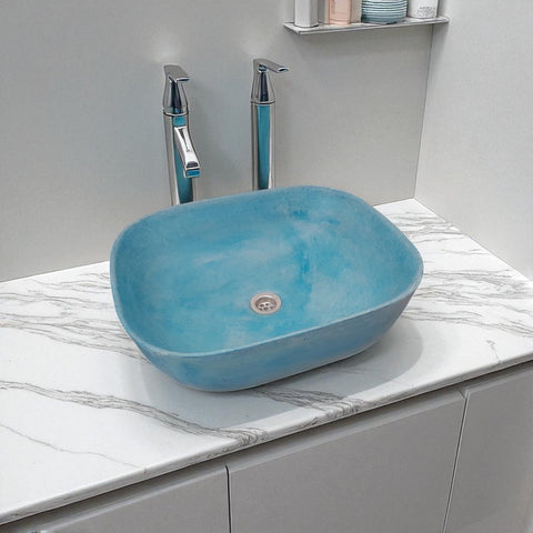 Image of Blue Bespoke Concrete Aquadite Bathroom Sink 50 x 40.5 x 14.5cm Seedleme