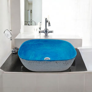 Blue Bespoke Exposed Aggregate Concrete Aquadite Bathroom Sink 50 x 40.5 x 14.5cm Seedleme