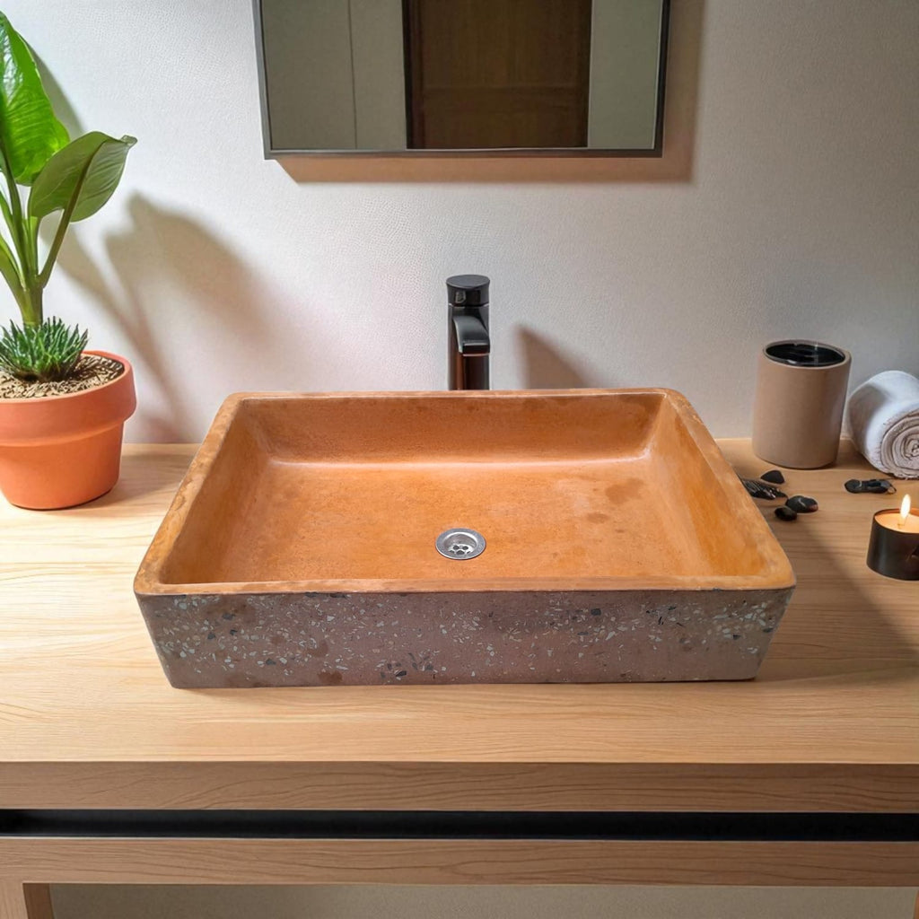 Burnt Orange Namibian Dream Large Concrete Sink 605x410x130mm Bespoke Basin Seedleme