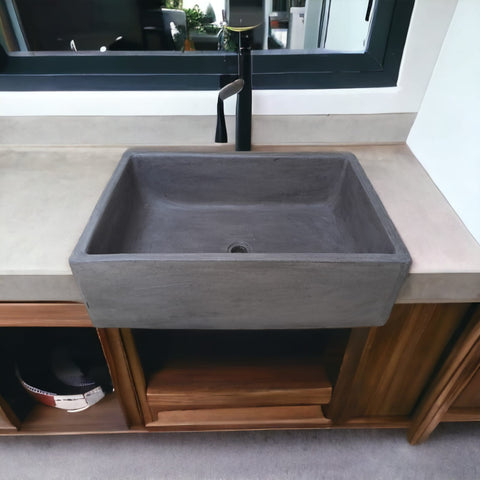 Image of Charcoal Concrete Bespoke Single Butler Basin 65 x 45 x 20cm . Hand-made Cement Countertop Sink Seedleme