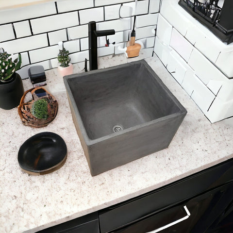Image of Large Charcoal Square Concrete Basin 45 x 40 x 31cm Seedleme