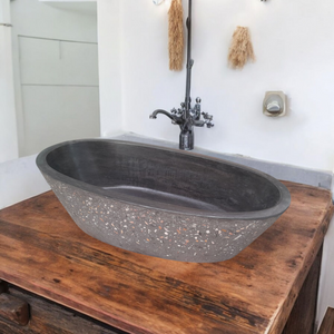Namibian Dream Black Calypso Exposed Bespoke Concrete Basin 56 x 29.5 x 15cm Seedleme