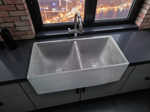 Image of Large Charcoal Double Concrete Kitchen Butler Basin 80 x 40 x 27cm (50mm Outlet)