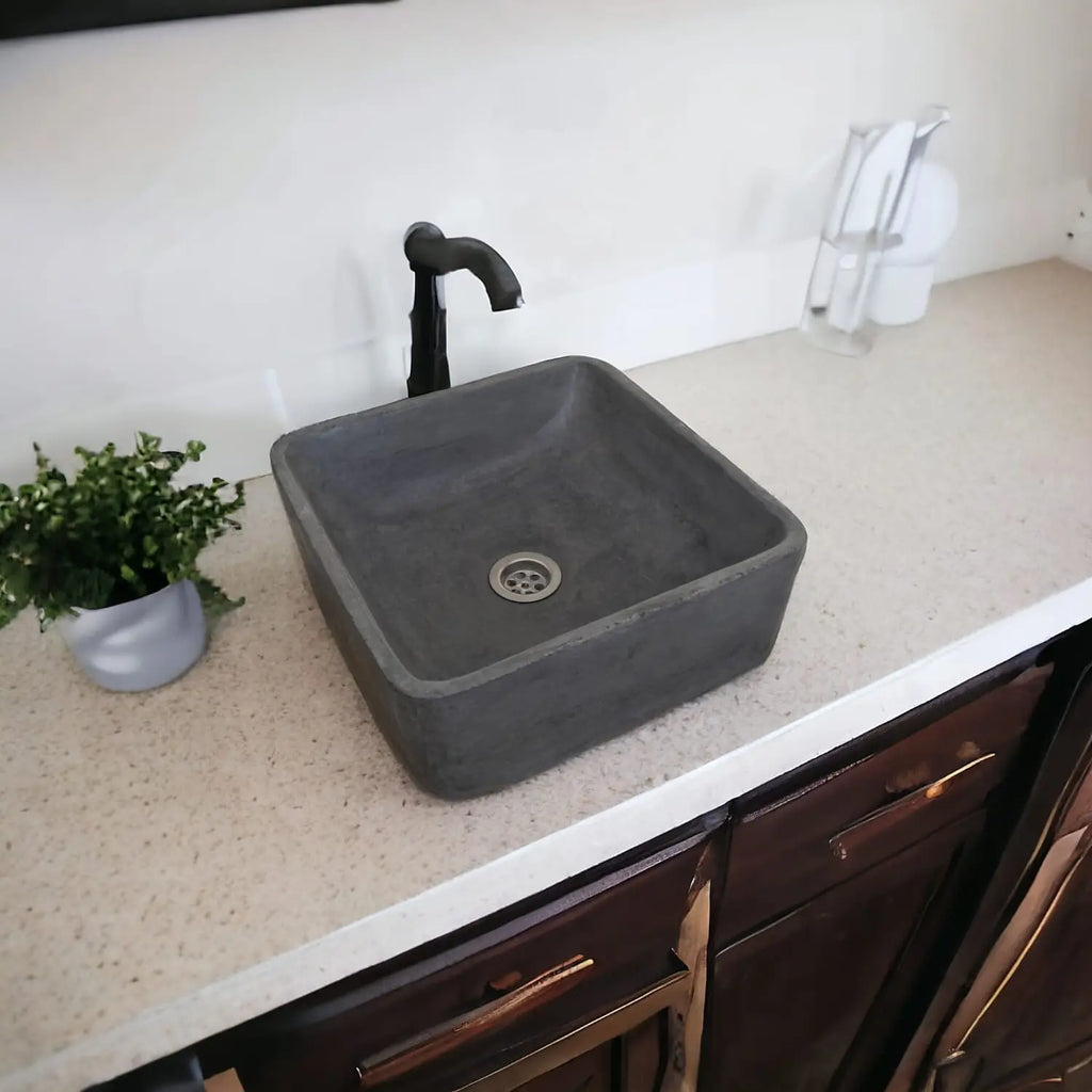 Charcoal Concrete Cement Handmade Basin Countertop Butler Sink 31 x 31 x 12cm Seedleme