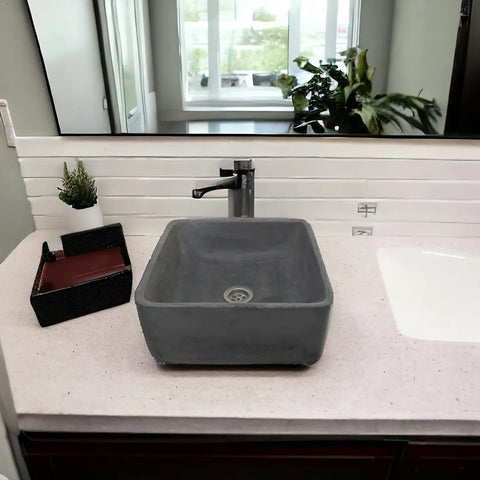 Image of Charcoal Concrete Cement Handmade Basin Countertop Butler Sink 31 x 31 x 12cm Seedleme
