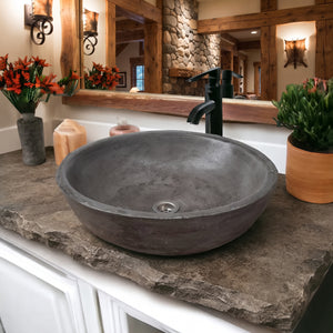 Charcoal Concrete Round Handmade Basin Countertop Butler Sink 42 x 14cm