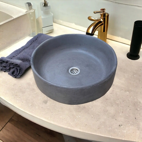 Image of Charcoal Round Cement Countertop Sink 40 x 12 cm - Seedleme