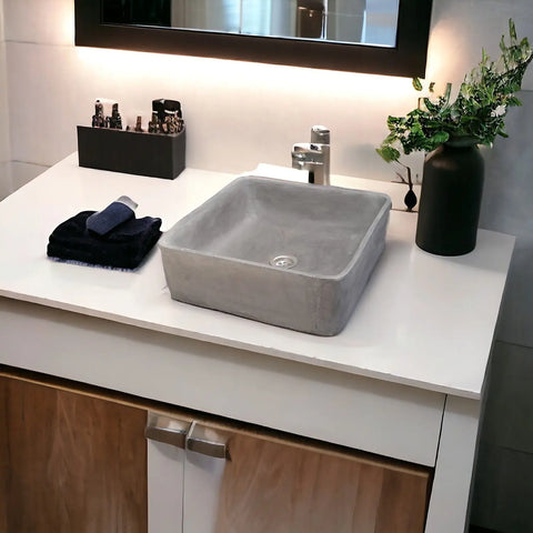 Image of Charcoal Concrete Handmade Basin Countertop Butler Sink 36 x 36 x 12cm Seedleme