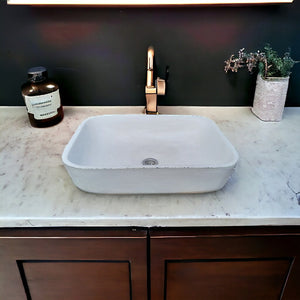 Ivory Concave Rectangle Concrete Basin 52 x 40 x 13cm Seedleme
