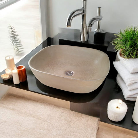 Image of Sandstone Bespoke Concrete Aquadite Bathroom Sink 50 x 40.5 x 14.5cm Seedleme