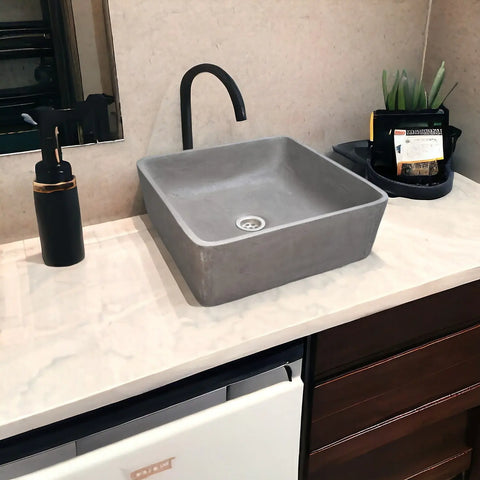 Image of Charcoal Concrete Handmade Basin Countertop Butler Sink 36 x 36 x 12cm Seedleme