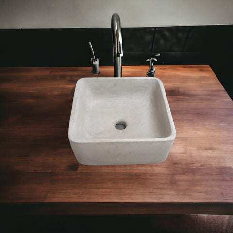 Image of Concrete Cement Handmade Basin Countertop Butler Sink 31 x 31 x 12cm Seedleme