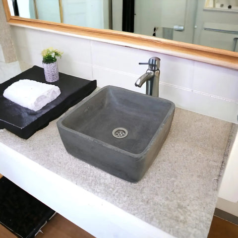 Image of Charcoal Concrete Cement Handmade Basin Countertop Butler Sink 31 x 31 x 12cm Seedleme