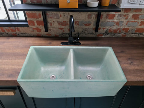 Image of Large Double Butler Green Concrete Basin 80 x 40 x 27cm (50mm Outlet) Seedleme