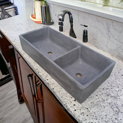 Image of Charcoal Concrete Double Butler Basin/Sink 101 x 44.5 x 20.5cm Bespoke Hand-made in RSA Seedleme