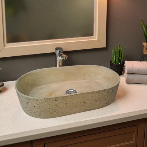 Image of Gaia's Ark Sandstone Exposed Aggregate Bespoke Concrete Sink 53 x 30 x 11.5cm Seedleme