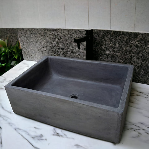 Image of Charcoal Concrete Bespoke Single Butler Basin 65 x 45 x 20cm . Hand-made Cement Countertop Sink Seedleme