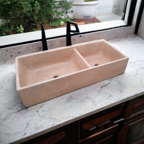 Image of Burnt Orange Double Farm Style Butler Sink 101 x 44.5 x 20.5cm Seedleme