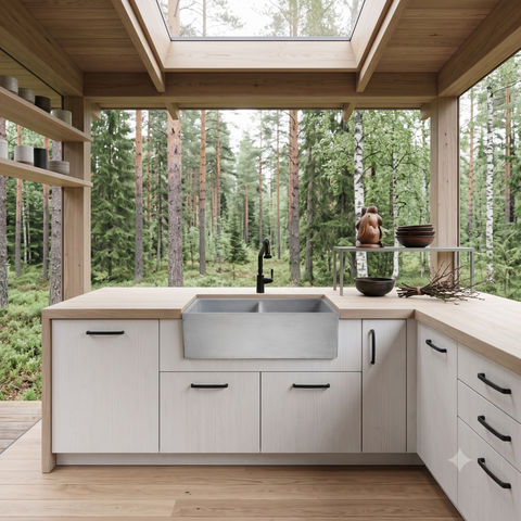 Image of Large Grey Concrete Double Kitchen Butler Basin 80 x 40 x 27cm (90mm Outlet)