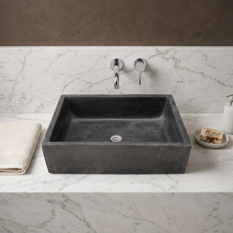 Image of Black Concrete Bespoke Single Butler Basin 65 x 45 x 20cm. Hand-made Cement Countertop Sink