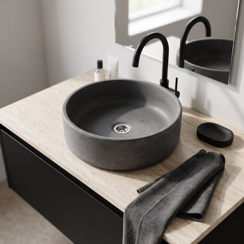 Image of Charcoal Round Cement Countertop Sink 40 x 12 cm
