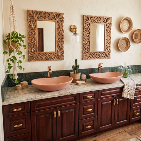 Image of Bespoke Terracotta Cement Basin Sink Modern Oval Shape 59 x 39 x 12cm