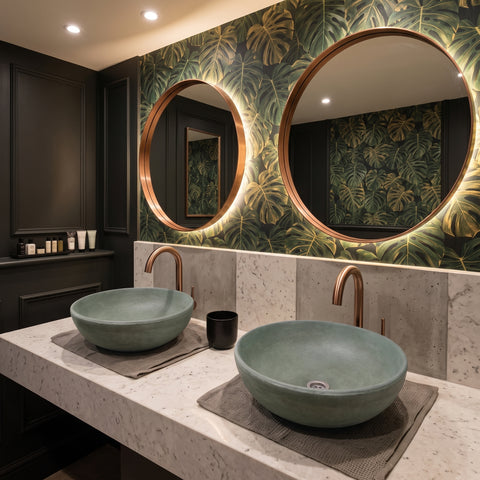 Image of Green Round Concave Bespoke Concrete Sink 42 x 14cm