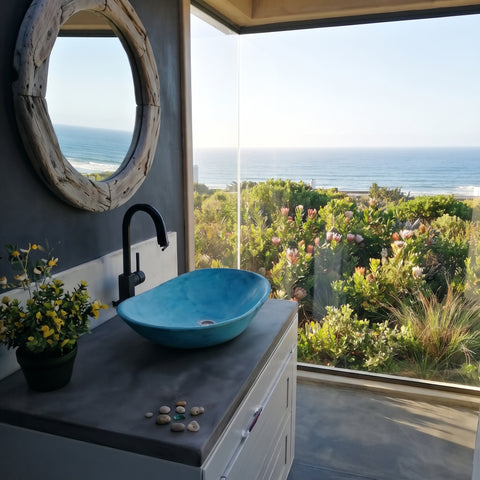 Image of Bespoke Ocean Blue Modern Oval Shape concrete basin 59 x 39 x 12cm( Made to Order )