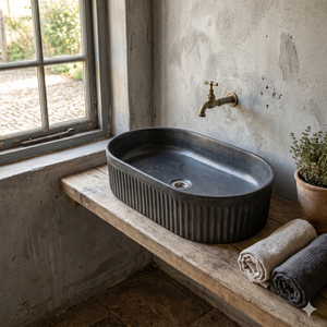 The Triton Black 50.5 x 32 x 12cm Bespoke Ribbed Concrete Sink