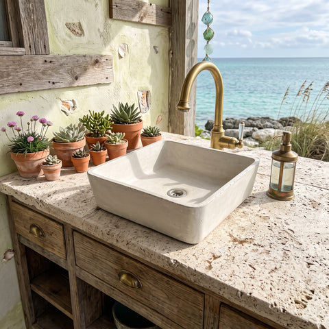 Image of Ivory Cement Concrete Basin/Sink 36 x 36 x 12cm
