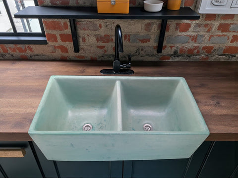 Image of Large Double Butler Green Concrete Basin 80 x 40 x 27cm (50mm Outlet)