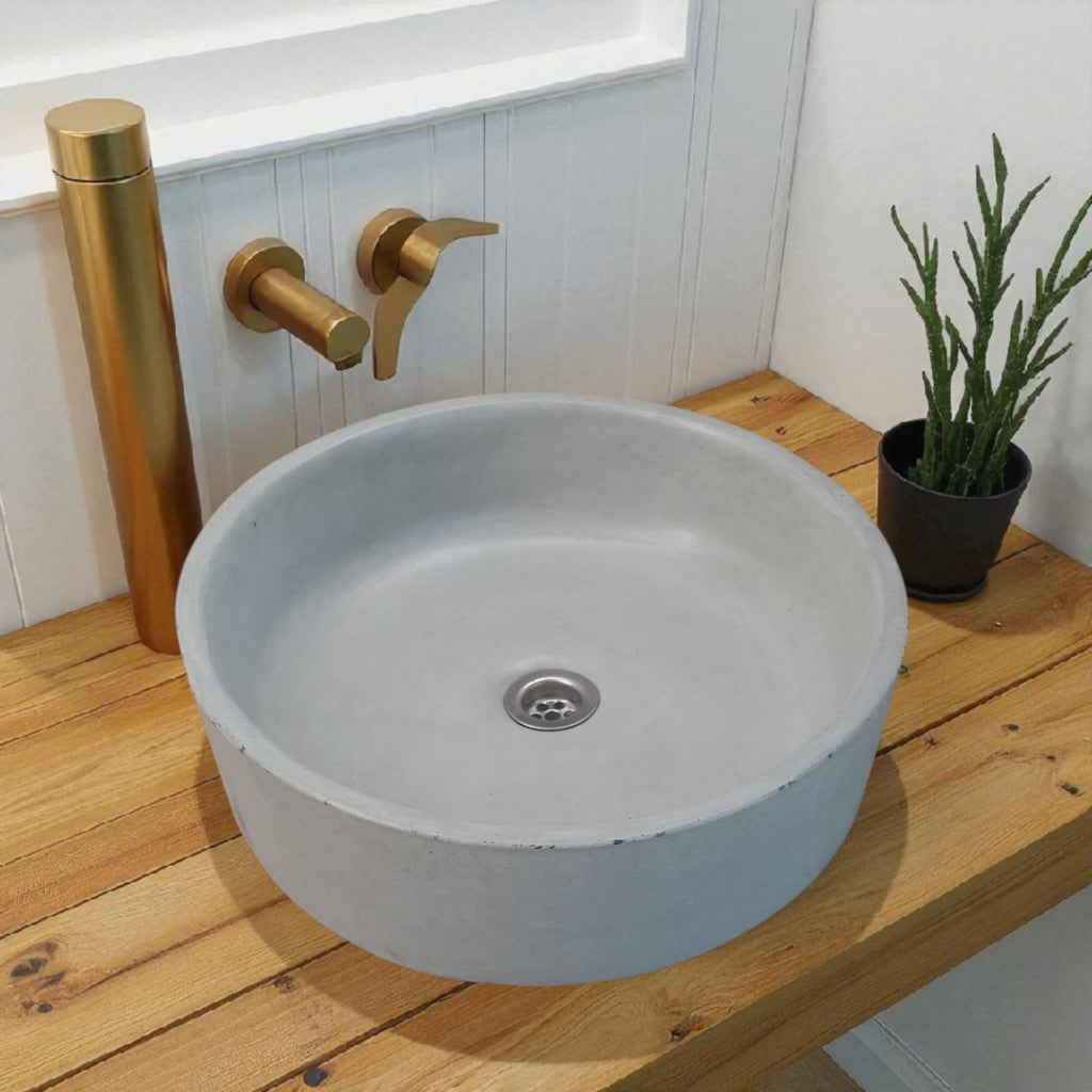 Round Grey Concrete Basin Handmade Countertop Sink 40 x 40 x 12 cm Seedleme