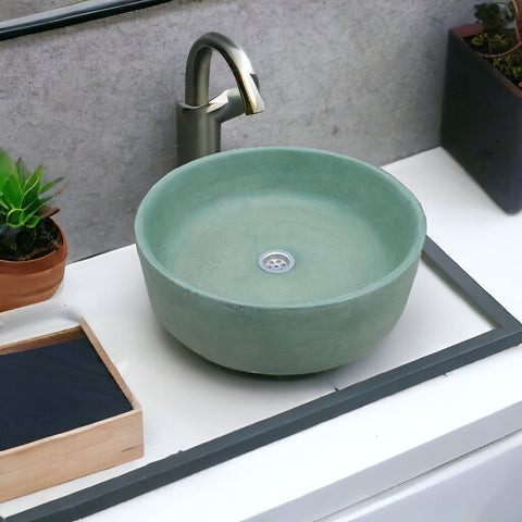 Image of Green Bespoke Round Cement Basin 40 x 12cm Seedleme
