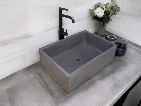 Image of Charcoal Concrete Bespoke Single Butler Basin 65 x 45 x 20cm . Hand-made Cement Countertop Sink Seedleme