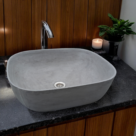 Image of Charcoal Concrete Aquadite Bathroom Sink 50 x 40.5 x 14.5cm Seedleme