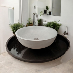 Concrete Round Cement Handmade Basin Countertop Butler Sink 42 x 14cm Seedleme