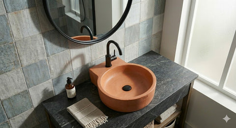 Image of The Good Lukkah Bespoke Terracotta Concrete Sink 56 x 42.5 x 12cm