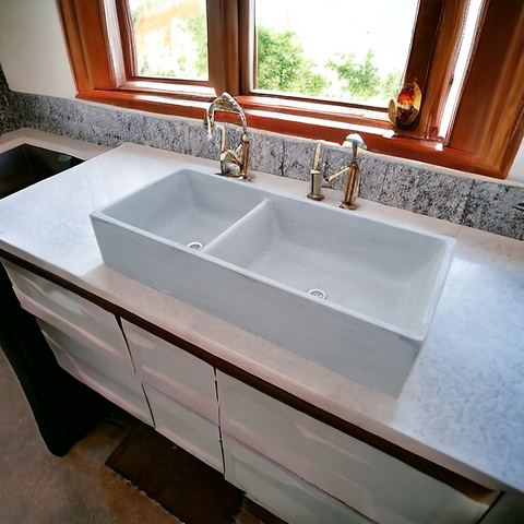 Image of Grey Double Butler Basin 101 x 44.5 x 20.5cm Bespoke Hand-made Sink Seedleme