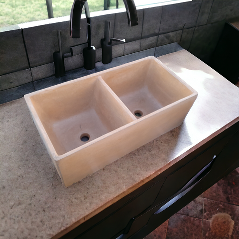 Image of Burnt Orange Large Double Concrete Butler Basin 800 x 400x 270mm (50mm Outlet) Seedleme