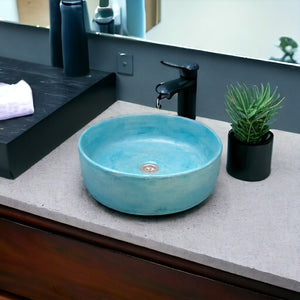 Ocean Blue Round Flat Bespoke Concrete Sink 40 x 40 x 12cm ( Made to Order )