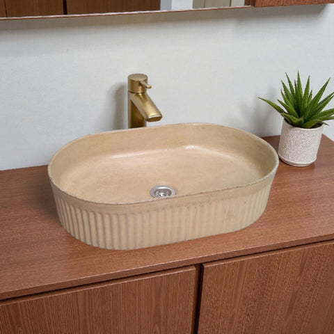 Image of The Triton Sandstone 50.5 x 32 x 12cm Bespoke Ribbed Concrete Sink Seedleme