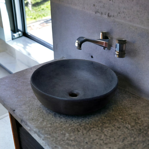 Image of Black Concrete Round Cement Handmade Basin 42 x 14cm