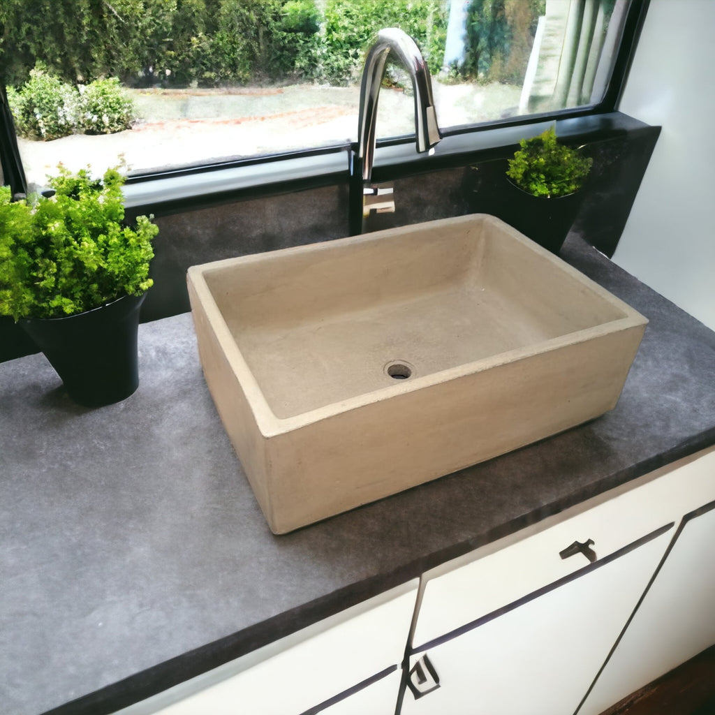 Bespoke Sandstone Concrete 65 x 45 x 20cm Single Butler. Hand-made Cement Countertop Sink.