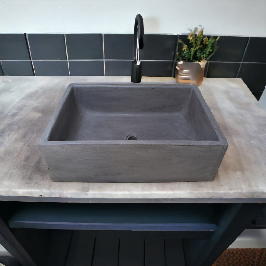 Charcoal Concrete Bespoke Single Butler Basin 65 x 45 x 20cm . Hand-made Cement Countertop Sink