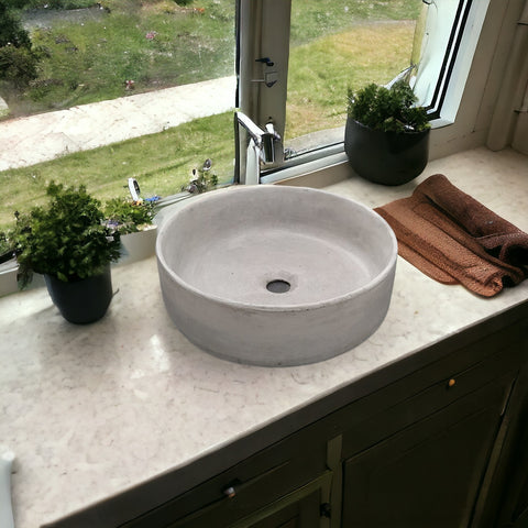 Image of Round Cement Concrete Basin Handmade Countertop Sink 40cm x 12 cm
