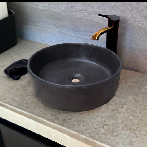 Image of Round Black Concrete Bathroom Sink, Elegant, Modern Matt Finish 40cm x 12cm